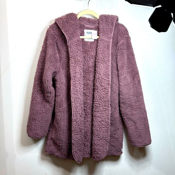 (R3) NEW Victoria Secret PINK
SHERPA Cardigan M L Cocoa
 Hooded Jacket Powder - Picture 2 of 15